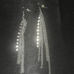 CLASSY DIAMOND & CHAIN LONG EARRINGS